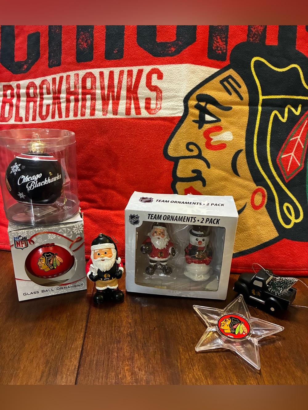 NHL Chicago Blackhawks Festive Holiday Assorted Themed Ornament Bundle Set